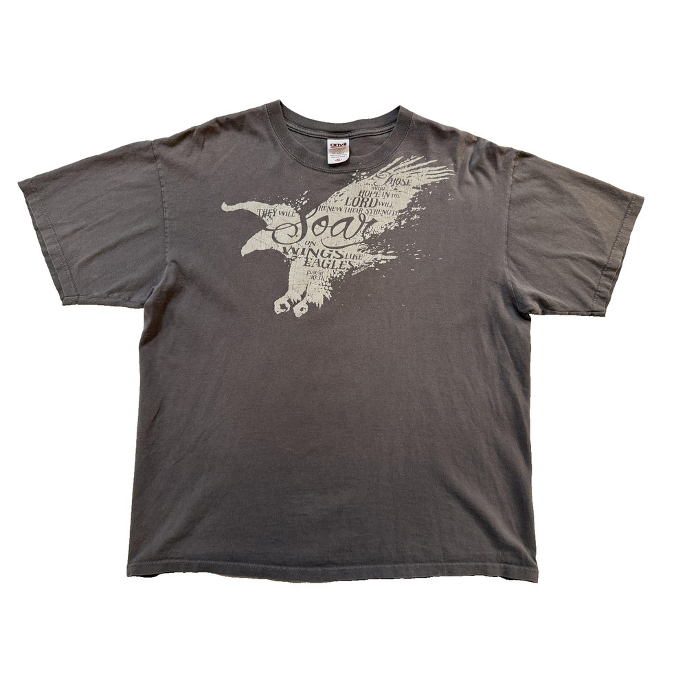 Y2K Jesus TShirt Mens XL Gray Christian Eagle‎ Graphic Bible Verse Isaiah 40:31